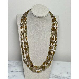 Banana Republic Triple Strand Gemstone Necklace Earth Tone Beaded Statement